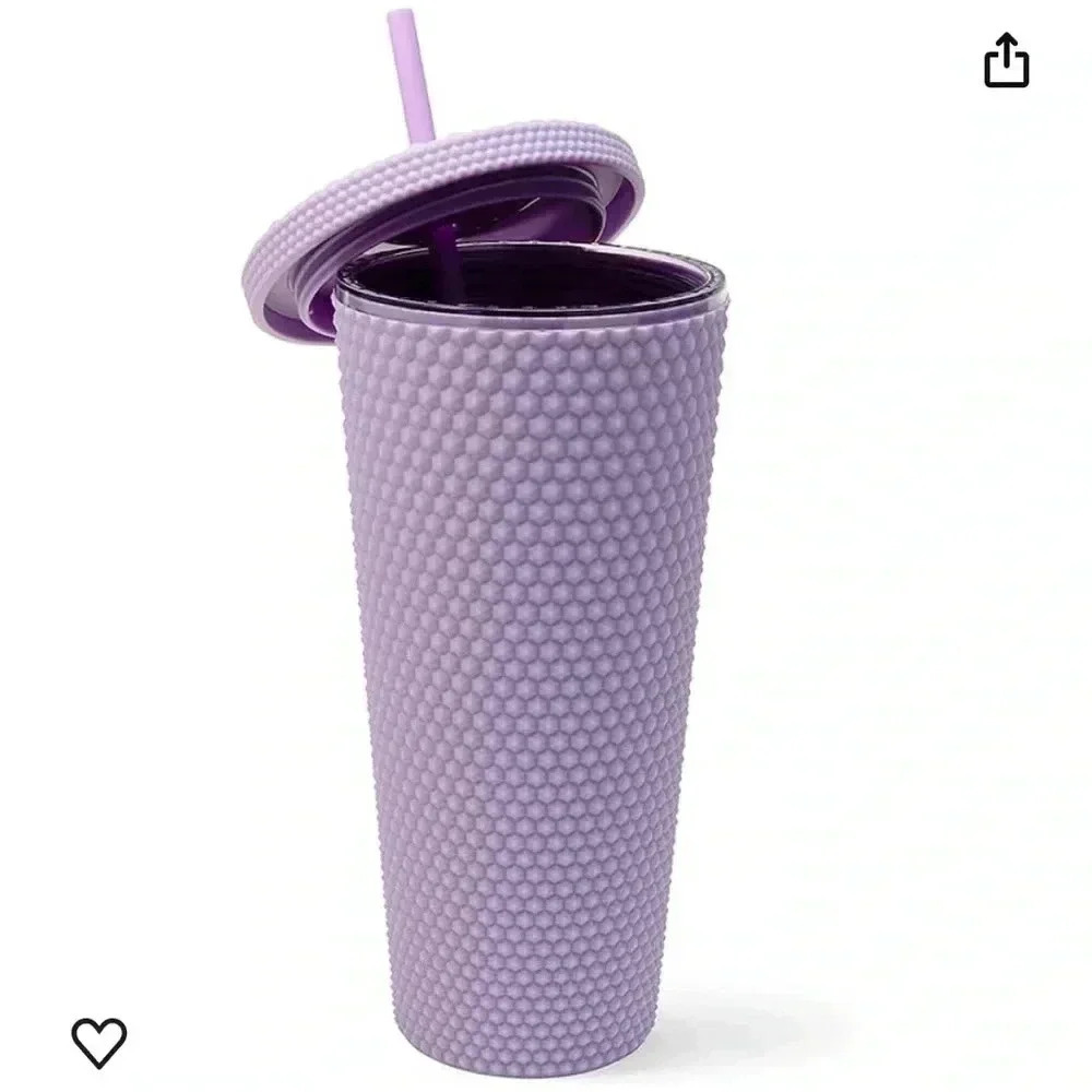 West & Fifth Matte Studded Tumbler Lid & Straw, Textured Cold Cup, Blue, 24oz